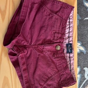 American Eagle Women’s Maroon  Cotton Shorts with Mid Rise